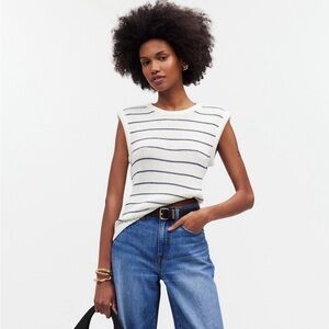 Madewell Ivory and Navy Striped Sleeveless Sweater. NWT